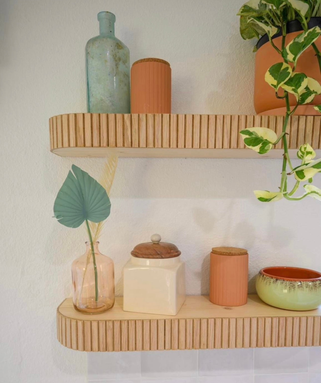 Custom rounded fluted floating shelf