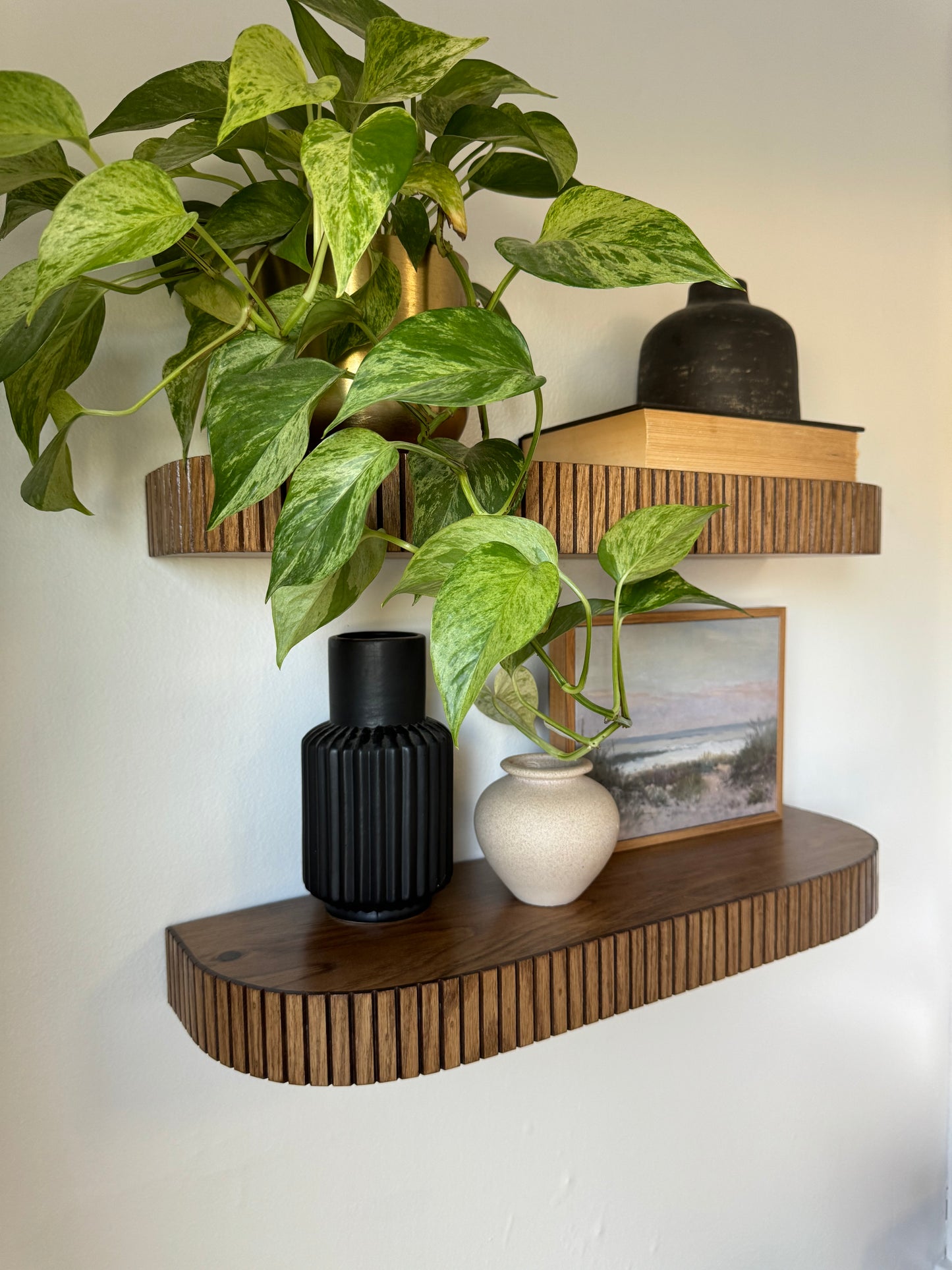 Custom rounded fluted floating shelf