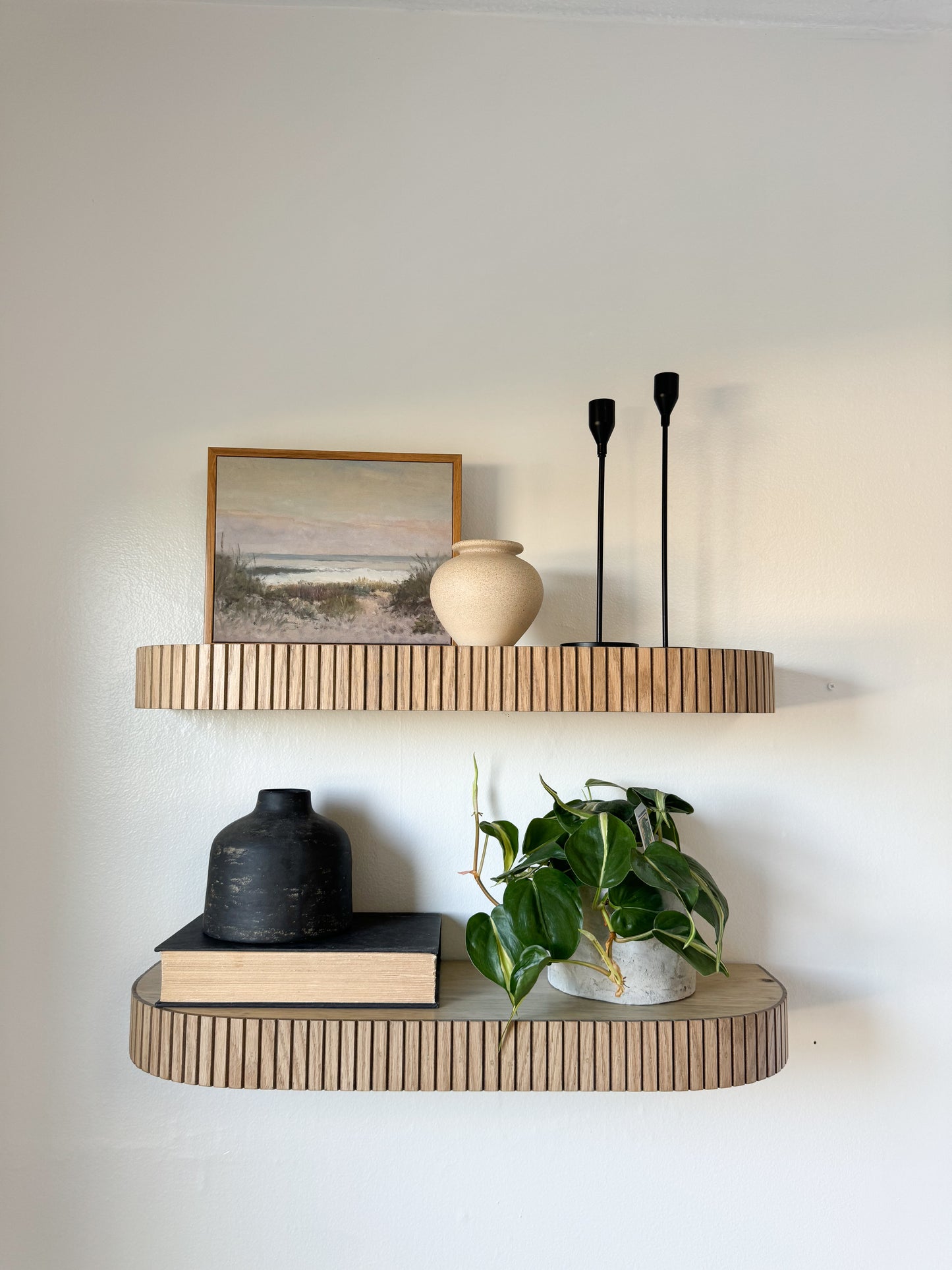 Custom rounded fluted floating shelf