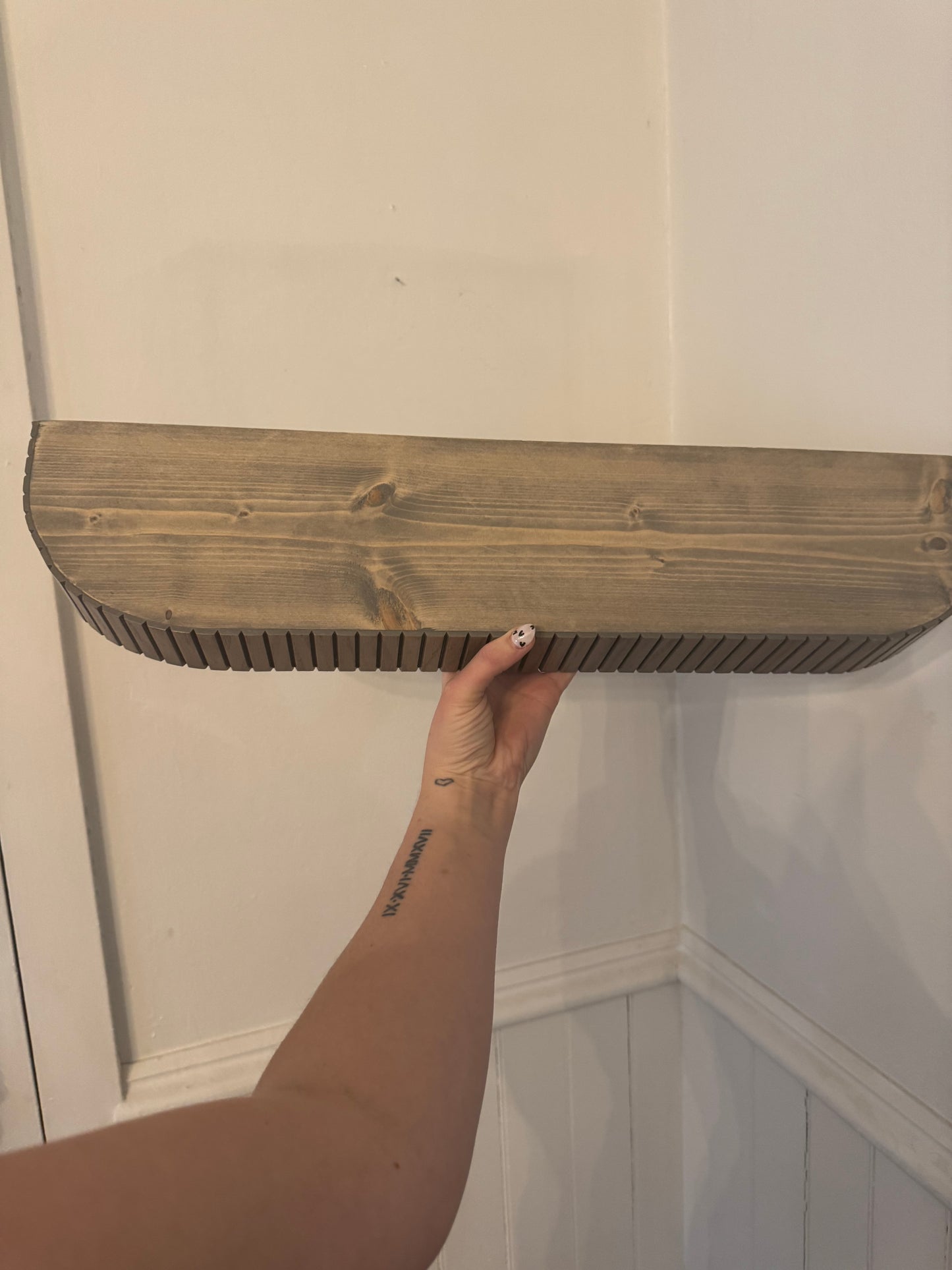 Custom rounded fluted floating shelf