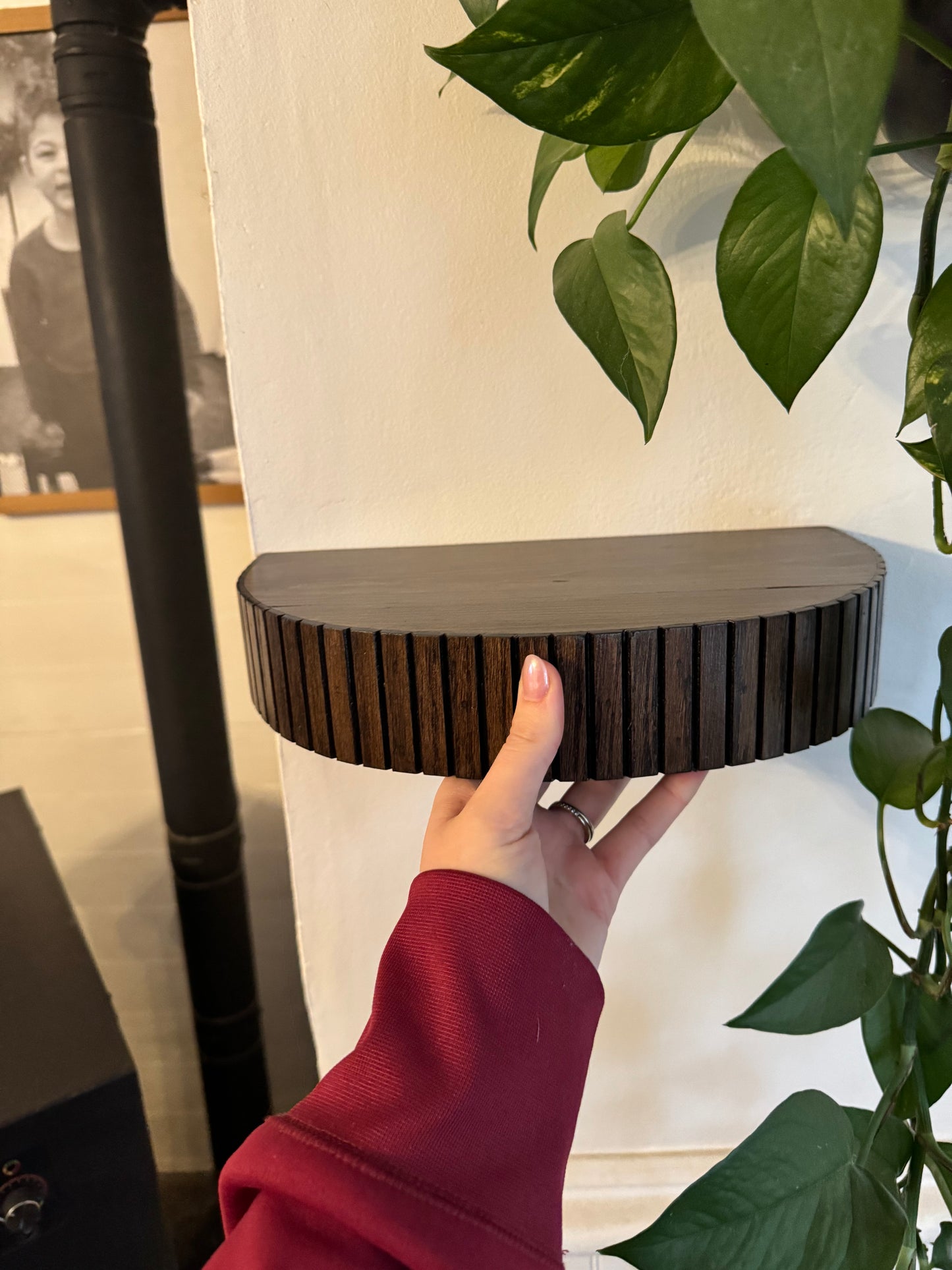 Custom rounded fluted floating shelf