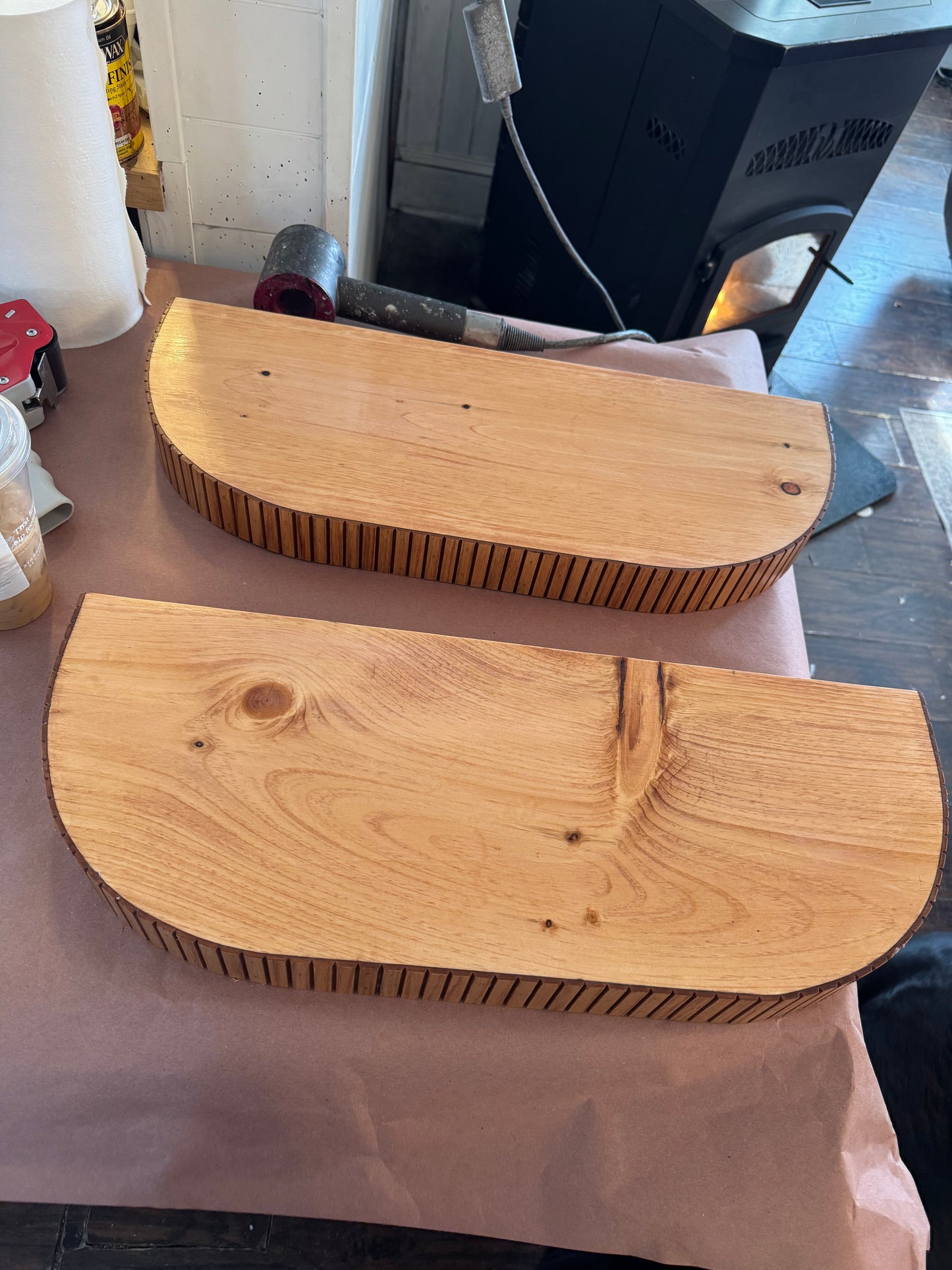 Custom rounded fluted floating shelf