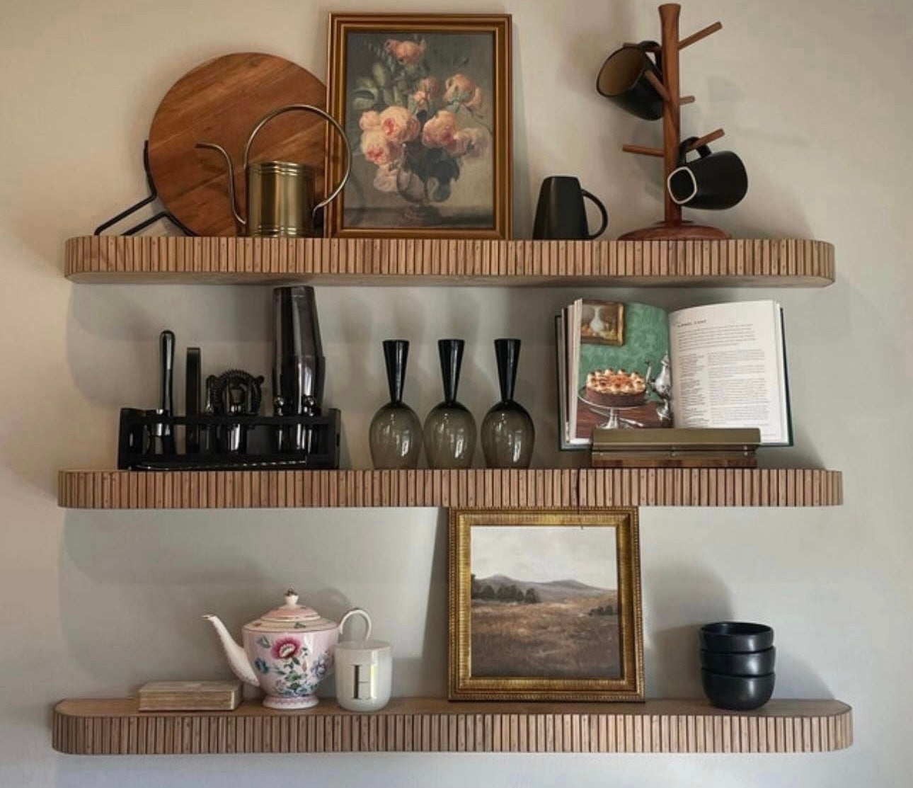 Custom rounded fluted floating shelf